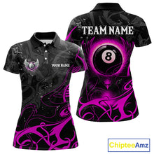 Load image into Gallery viewer, Personalized Black And Purple 8 Ball Wings Billiard Shirt For Women Custom Tribal Pool Team Jersey TDM4685