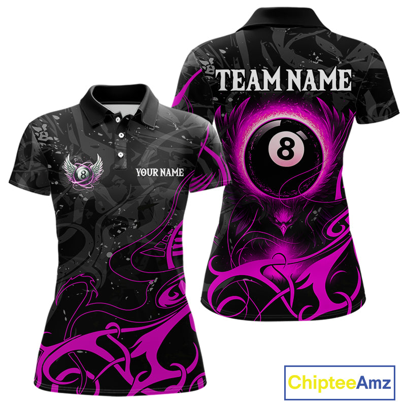 Personalized Black And Purple 8 Ball Wings Billiard Shirt For Women Custom Tribal Pool Team Jersey TDM4685