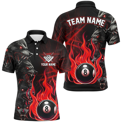 Personalized Wolf Flaming 8 Ball Pool Fire Men Billiard Shirts Team League Billiard Jerseys | Red TDM2616