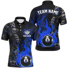 Load image into Gallery viewer, Personalized Wolf Flaming 8 Ball Pool Fire Men Billiard Shirts Team League Billiard Jerseys | Blue TDM2617