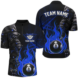 Personalized Wolf Flaming 8 Ball Pool Fire Men Billiard Shirts Team League Billiard Jerseys | Blue TDM2617