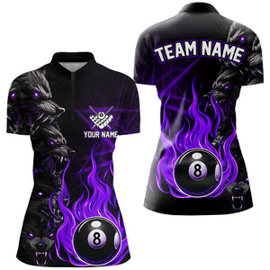 Personalized Wolf Flame 8 Ball Pool Fire Women Billiard Shirts Team League Billiard Jerseys |Purple TDM2618