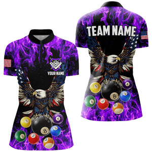 Purple Flame 3D Billiard Balls Custom American Flag Eagle Pool Jerseys For Women Billiard Team Shirts TDM2620