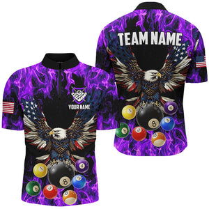 Purple Flame 3D Billiard Balls Custom American Flag Eagle Pool Jerseys For Men Billiard Team Shirts TDM2620