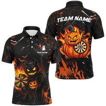 Load image into Gallery viewer, Funny Pumpkin Fire Flame Custom Halloween Darts Shirts For Men, Halloween Gifts For Darts Lover TDM2622