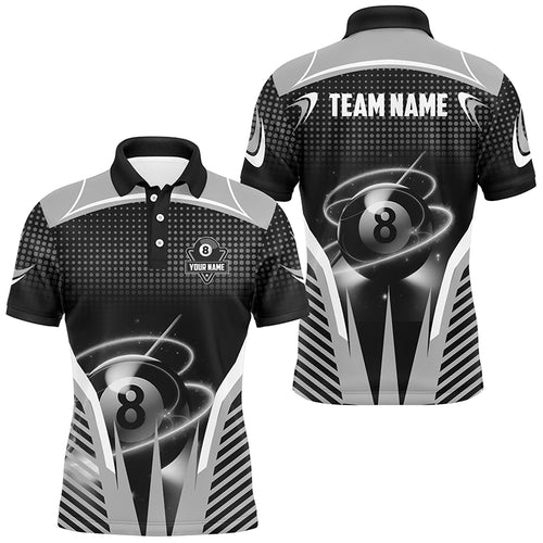 Personalized Black White Swirling Light 8 Ball Men Billiard Shirts, Billiard League Pool Jerseys TDM2857