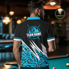 Load image into Gallery viewer, Personalized 8 Ball Billiard Jersey For Men Custom Black And Blue Pool Team Shirt Polo &amp; 1/4 Zip TDM5107