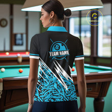 Load image into Gallery viewer, Personalized 8 Ball Billiard Jersey For Women Custom Black And Blue Pool Team Shirt Polo &amp; 1/4 Zip TDM5107