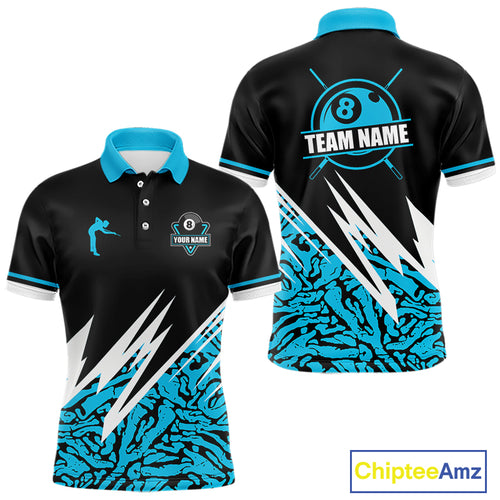 Personalized 8 Ball Billiard Jersey For Men Custom Black And Blue Pool Team Shirt Polo & 1/4 Zip TDM5107