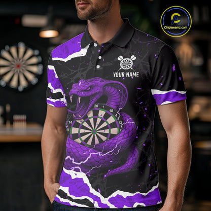 Black And Purple Dartboard Cobra Snakes Darts Polo & 1/4 Zip Custom Mens Darts Shirt, Darts Jersey TDM5337