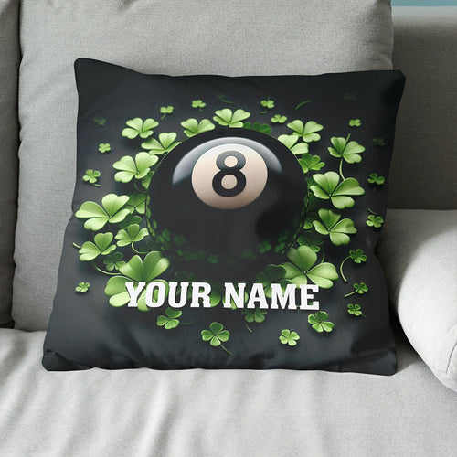 Funny 8 Ball Pool And Clovers Black Pillows Custom Name Billiard Pillows TDM0818