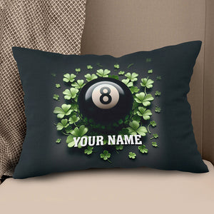 Funny 8 Ball Pool And Clovers Black Pillows Custom Name Billiard Pillows TDM0818