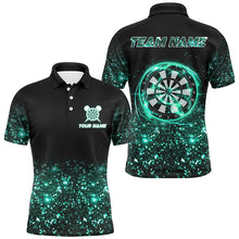 Load image into Gallery viewer, Black Turquoise Light Men Darts Polo &amp; Quarter Zip Shirt Custom Dart Shirts For Team Darts Jerseys TDM3334