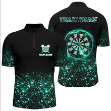 Load image into Gallery viewer, Black Turquoise Light Men Darts Polo &amp; Quarter Zip Shirt Custom Dart Shirts For Team Darts Jerseys TDM3334