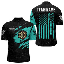 Load image into Gallery viewer, Customized Turquoise Grunge American Flag Men Dart Shirts Custom Patriotic Team Dart Jerseys TDM3336