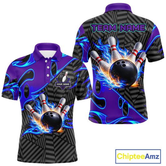 Custom Blue Purple Bowling Jersey For Men, Bowling Tournament Team Shirt Polo & Quarter Zip TDM5826