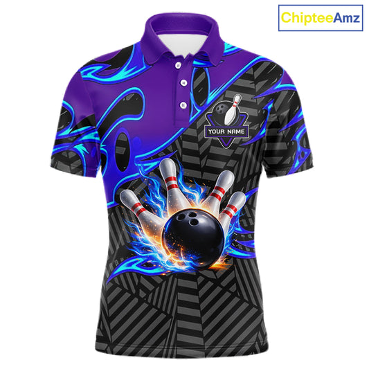 Custom Blue Purple Bowling Jersey For Men, Bowling Tournament Team Shirt Polo & Quarter Zip TDM5826