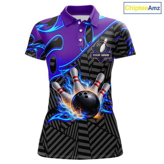 Custom Blue Purple Bowling Jersey For Women, Bowling Tournament Team Shirt Polo & Quarter Zip TDM5826
