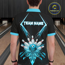 Load image into Gallery viewer, Custom Blue Bowling Jersey For Men, Crystal Lightning Bowling League Shirt Team Polo &amp; 1/4 Zip TDM6429