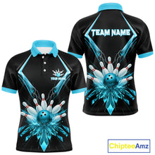 Load image into Gallery viewer, Custom Blue Bowling Jersey For Men, Crystal Lightning Bowling League Shirt Team Polo &amp; 1/4 Zip TDM6429