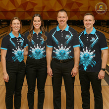 Load image into Gallery viewer, Custom Blue Bowling Jersey For Men, Crystal Lightning Bowling League Shirt Team Polo &amp; 1/4 Zip TDM6429
