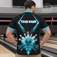 Load image into Gallery viewer, Custom Blue Bowling Jersey For Men, Crystal Lightning Bowling League Shirt Team Polo &amp; 1/4 Zip TDM6429