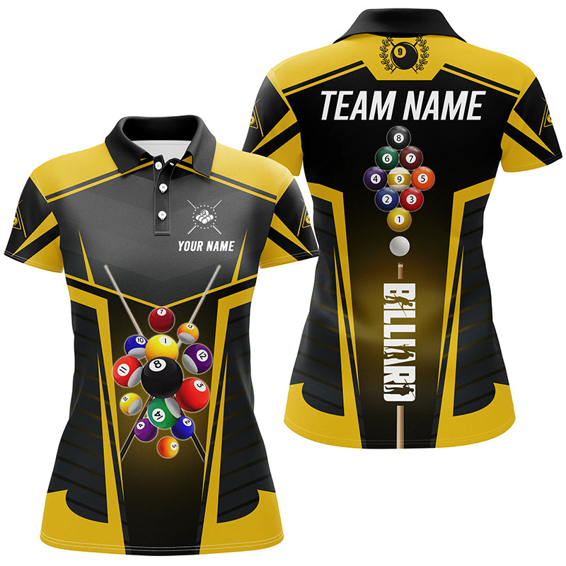 Yellow Jerseys Billiard Balls Custom Women Polo & Quarter-Zip Shirts, 9 Ball Pool League Shirts TDM1704