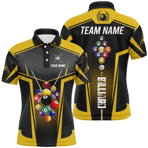 Yellow Jerseys Billiard Balls Custom Men Polo & Quarter-Zip Shirts, 9 Ball Pool League Shirts TDM1704