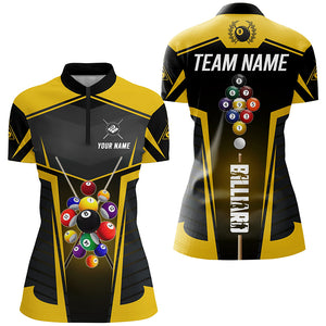 Yellow Jerseys Billiard Balls Custom Women Polo & Quarter-Zip Shirts, 9 Ball Pool League Shirts TDM1704