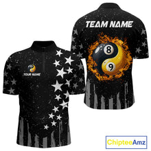 Load image into Gallery viewer, Black US Flag Ying And Yang 8 Ball &amp; 9 Ball Custom Billiard Shirts For Men Funny Billiard Jerseys TDM4083