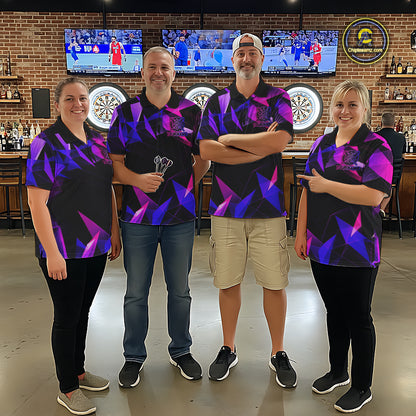 Custom Darts Shirts For Women, Pink And Purple Geometric Darts League Team Jersey Polo & Quarter Zip TDM6628