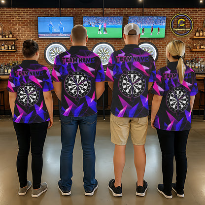 Custom Darts Shirts For Women, Pink And Purple Geometric Darts League Team Jersey Polo & Quarter Zip TDM6628