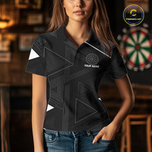 Load image into Gallery viewer, Personalized Black And White Geometric Darts Shirts For Women, Custom Darts Team Jersey Polo &amp; 1/4 Zip TDM6632