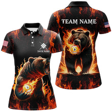 Load image into Gallery viewer, Custom Funny Bear &amp; 9 Ball Pool Fire Flame Women Polo &amp; Quarter-Zip Shirts, Unique Billiard Attire TDM1921