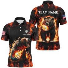 Load image into Gallery viewer, Custom Funny Bear &amp; 9 Ball Pool Fire Flame Men Polo &amp; Quarter-Zip Shirts, Unique Billiard Attire TDM1921