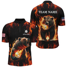Load image into Gallery viewer, Custom Funny Bear &amp; 9 Ball Pool Fire Flame Men Polo &amp; Quarter-Zip Shirts, Unique Billiard Attire TDM1921
