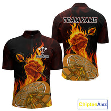 Load image into Gallery viewer, Flame Darts &amp; Crack Dartboard 3D Custom Red Dart 1/4-Zip Shirts For Men, Dart Jerseys NYN0809