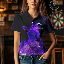 Load image into Gallery viewer, Flame Darts &amp; Crack Dartboard 3D Custom Purple Dart Polo Shirts For Women, Dart Jerseys NYN0810