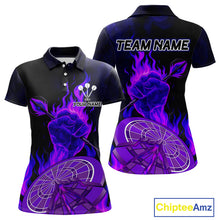Load image into Gallery viewer, Flame Darts &amp; Crack Dartboard 3D Custom Purple Dart Polo Shirts For Women, Dart Jerseys NYN0810