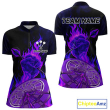 Load image into Gallery viewer, Flame Darts &amp; Crack Dartboard 3D Custom Purple Dart 1/4-Zip Shirts For Women, Dart Jerseys NYN0810