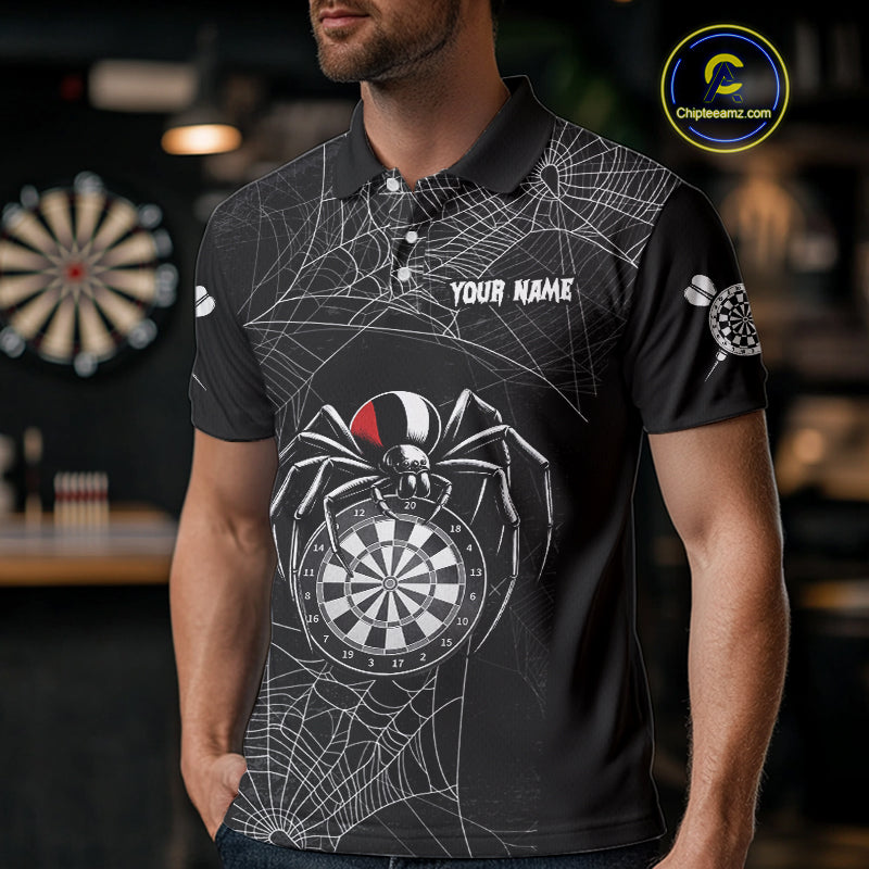 Funny Black Dartboard Spider Web Darts Shirt For Men Custom Halloween Darts Jerseys Outfit TDM4447