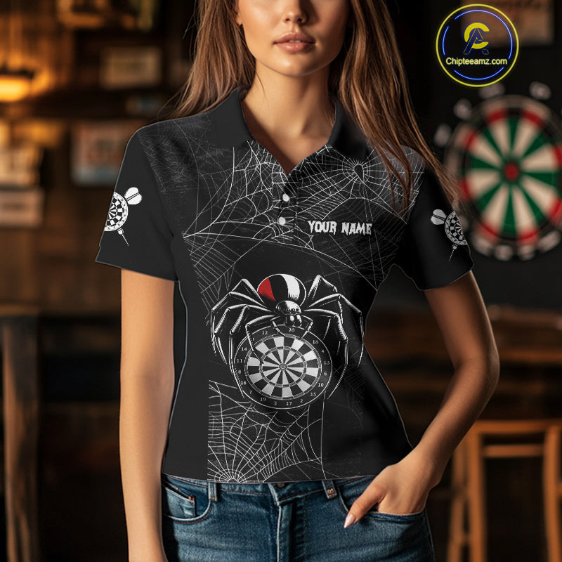 Funny Black Dartboard Spider Web Darts Shirt For Women Custom Halloween Darts Jerseys Outfit TDM4447