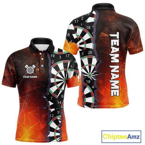 Personalized Fiery Orange Dartboard Crack Darts Shirt For Men, Funny Darts Jersey Polo & 1/4 Zip TDM4449