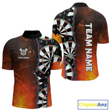 Load image into Gallery viewer, Personalized Fiery Orange Dartboard Crack Darts Shirt For Men, Funny Darts Jersey Polo &amp; 1/4 Zip TDM4449