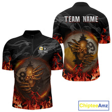 Load image into Gallery viewer, Funny Skull Billiard 8 Ball &amp; 9 Ball Pool Shirt For Men Custom Orange Flame Billiard Team Jerseys TDM4451