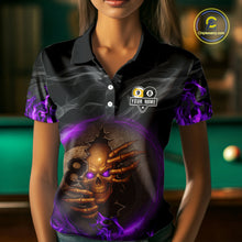 Load image into Gallery viewer, Funny Skull Billiard 8 Ball &amp; 9 Ball Pool Shirt For Women Custom Purple Flame Billiard Team Jerseys TDM4452