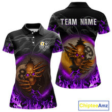 Load image into Gallery viewer, Funny Skull Billiard 8 Ball &amp; 9 Ball Pool Shirt For Women Custom Purple Flame Billiard Team Jerseys TDM4452