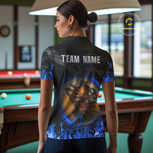 Load image into Gallery viewer, Funny Skull Billiard 8 Ball &amp; 9 Ball Pool Shirt For Women Custom Blue Flaming Billiard Team Jerseys TDM4453