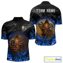 Load image into Gallery viewer, Funny Skull Billiard 8 Ball &amp; 9 Ball Pool Shirt For Men Custom Blue Flaming Billiard Team Jerseys TDM4453