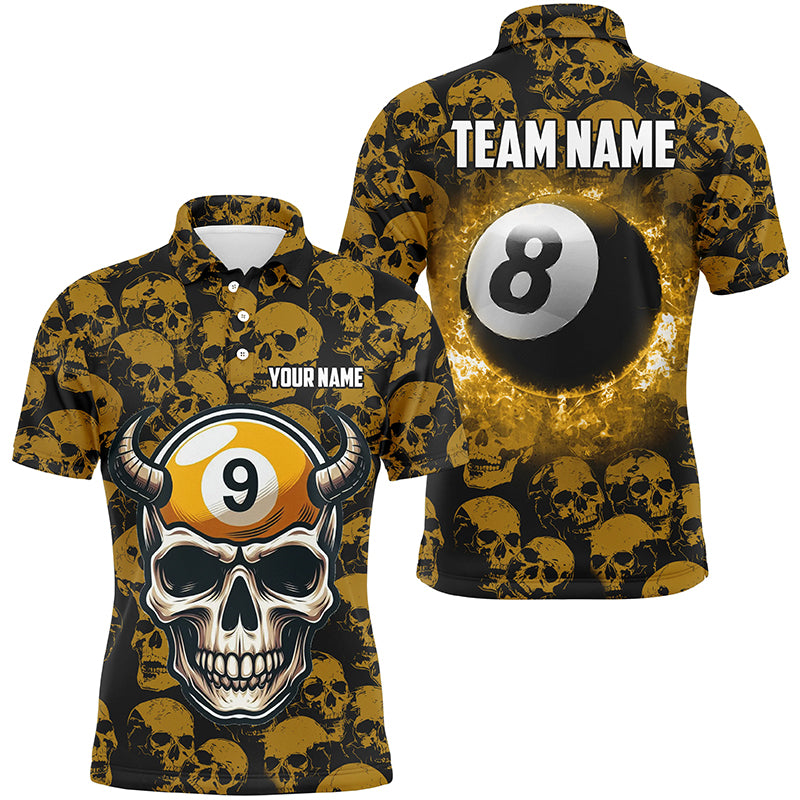Personalized Billiard Jersey 8 & 9 Ball Custom Funny Skull Pattern Billiard Shirts For Women |Yellow TDM2369